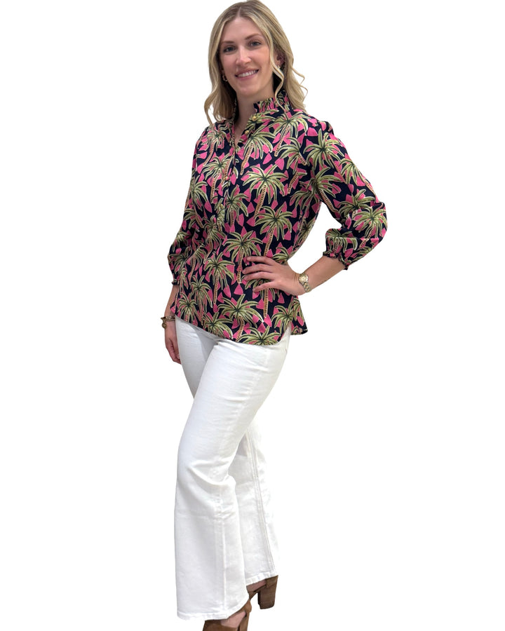 The Tricia Top in Navy Pink Palm Print — view 4