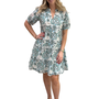 The Dahlia Smocked Neck Dress in Green Abstract Cotton