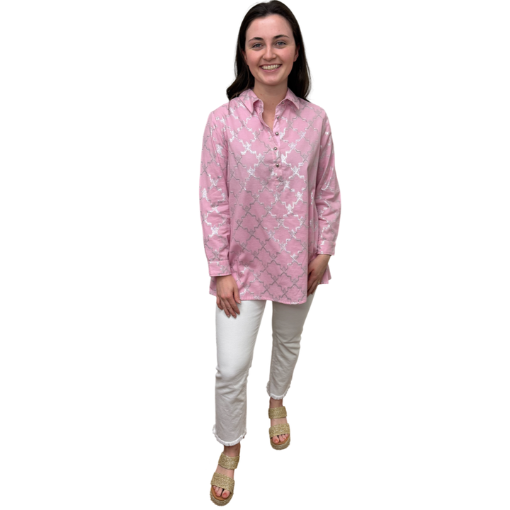 The Harper Easy Fit Top in Soft Pink and Silver Metallic — view 4