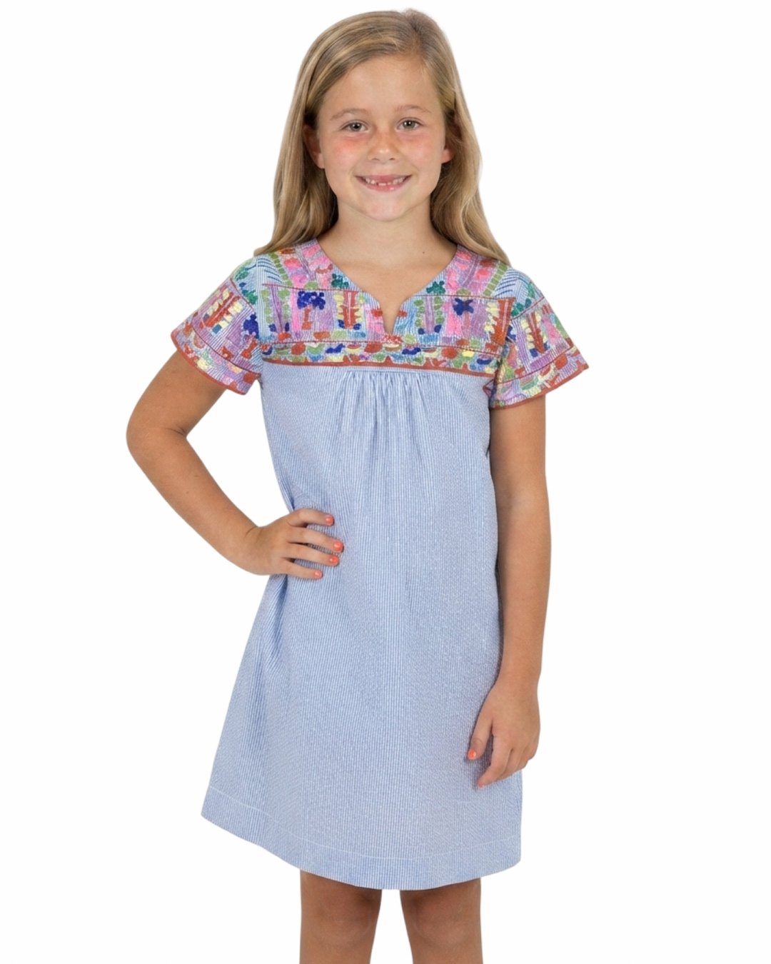 The Lexie Embroidered Pin Stripe Dress for Girls