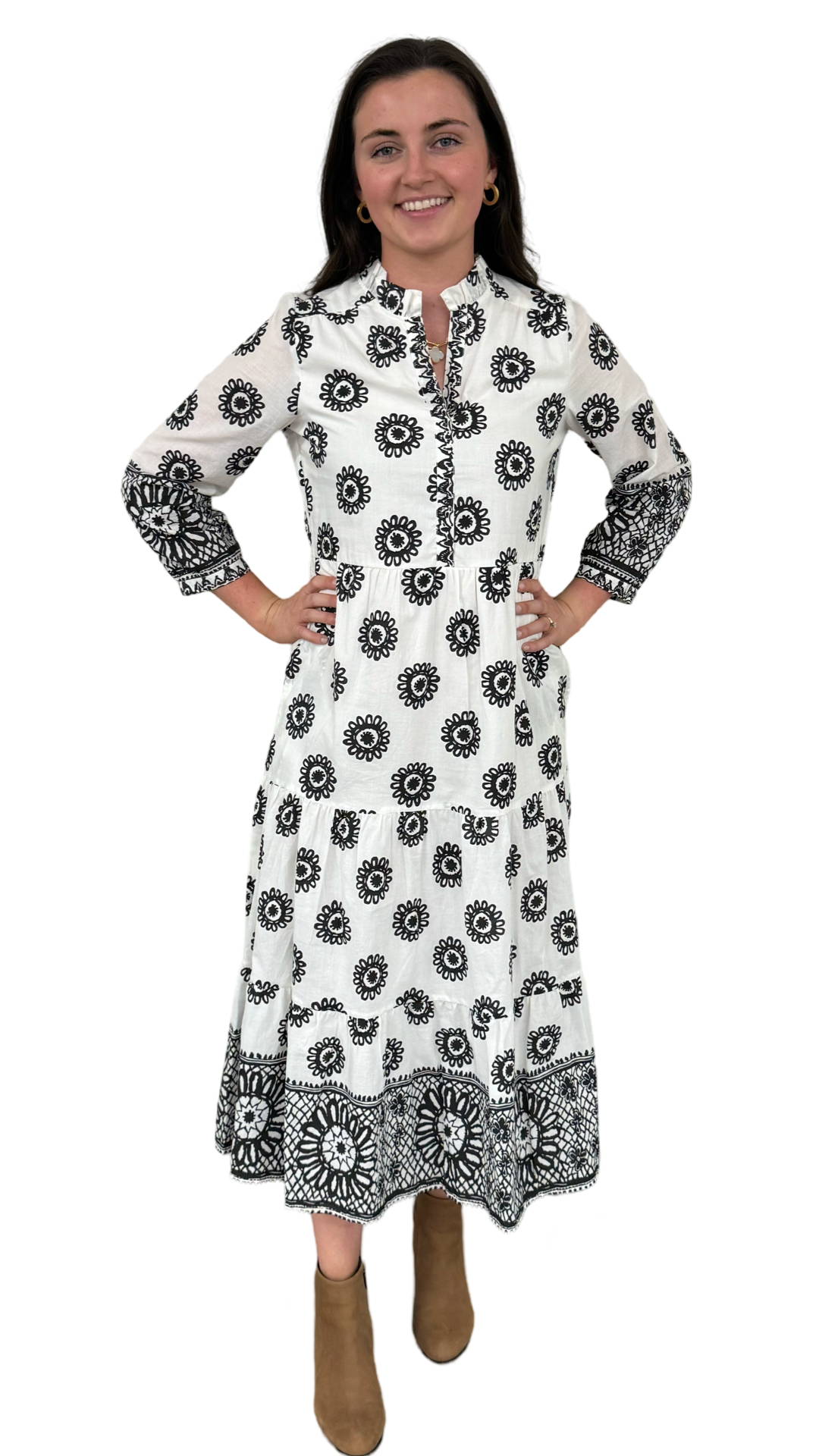 The Campbell White and Black Border Print Dress