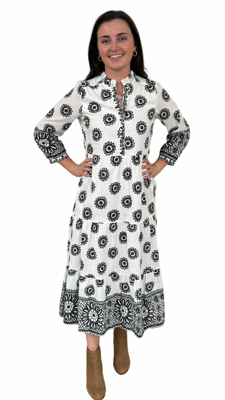 The Campbell White and Black Border Print Dress