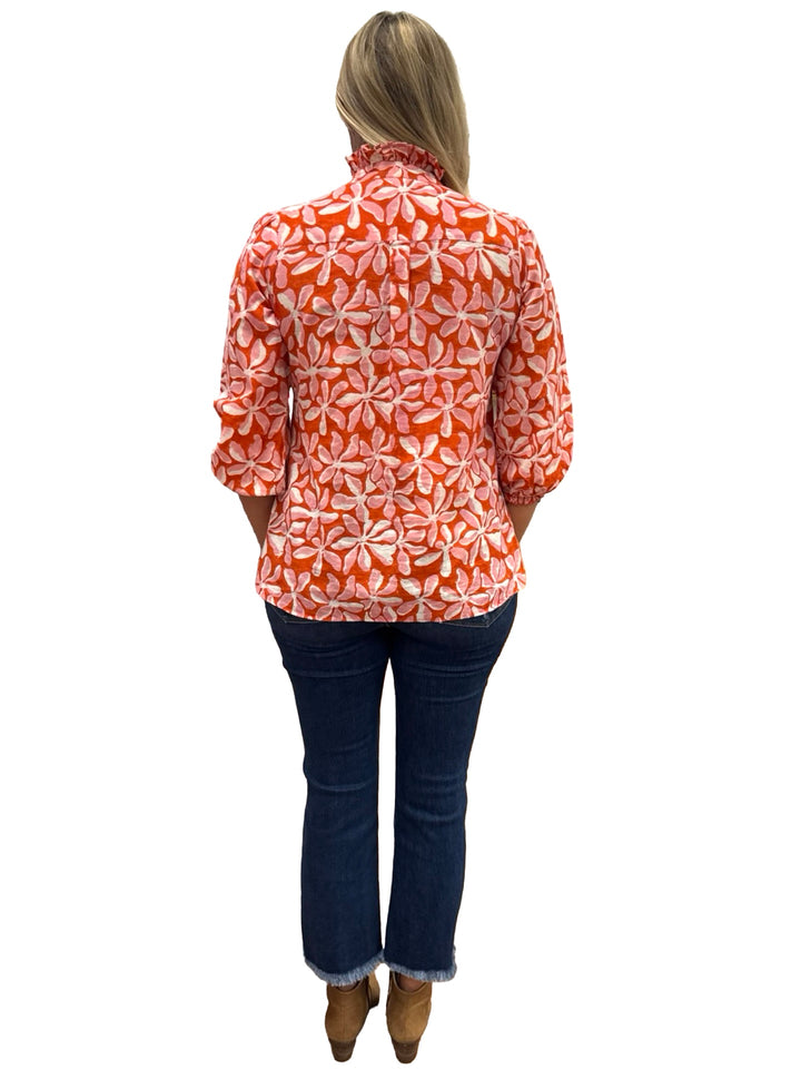 The Tricia Shirt in Red Pink Floral with Bead Detailing