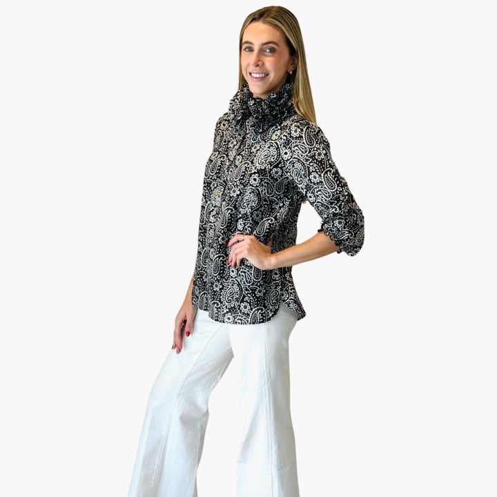 The Maria Ruffle Collar Blouse in Black and White — view 6