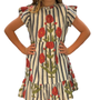 The Tinley Hand Block Printed Girls Dress in Grey Blue Striped Floral