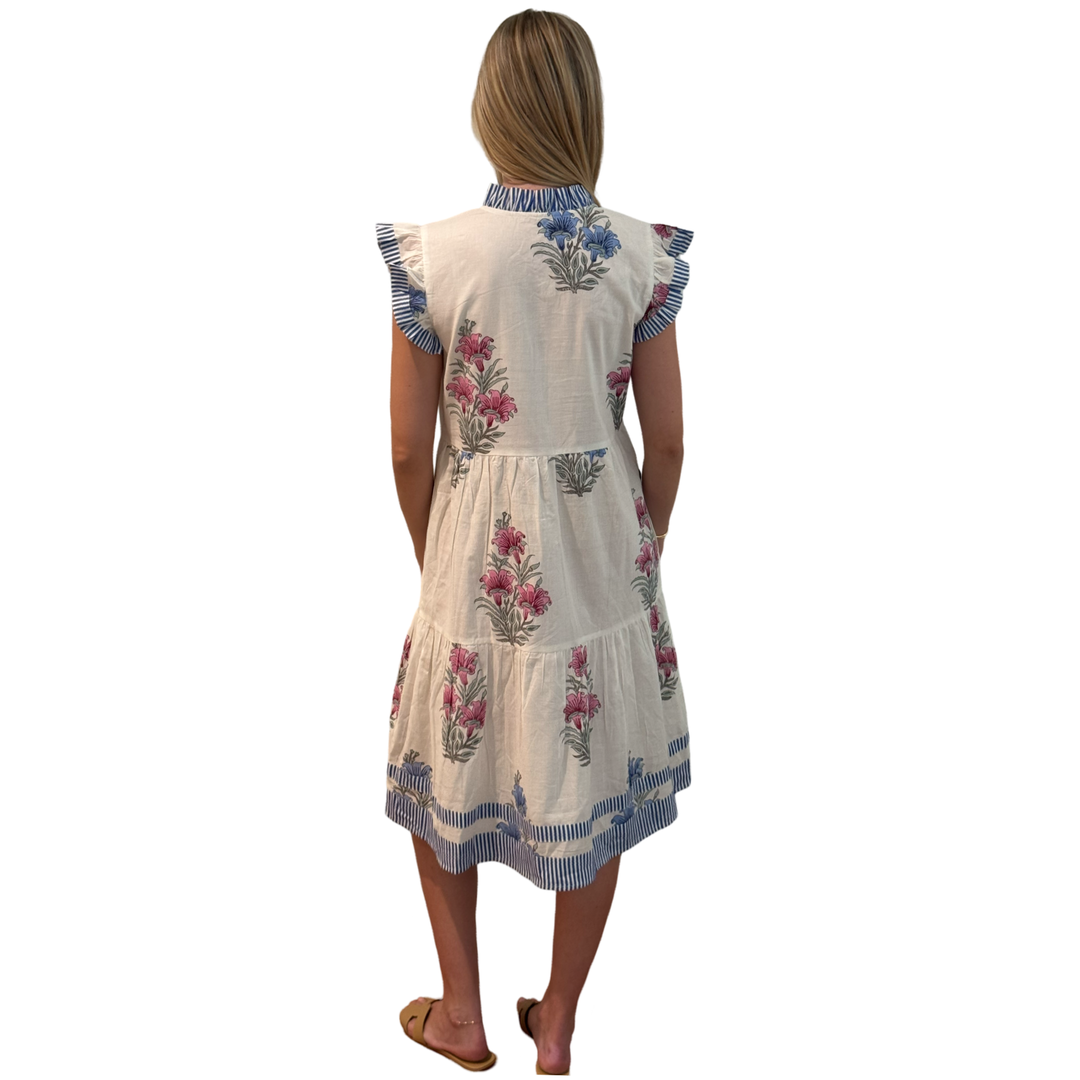 The Campbell Striped Trim Hand-Blocked Floral Midi Dress — view 5