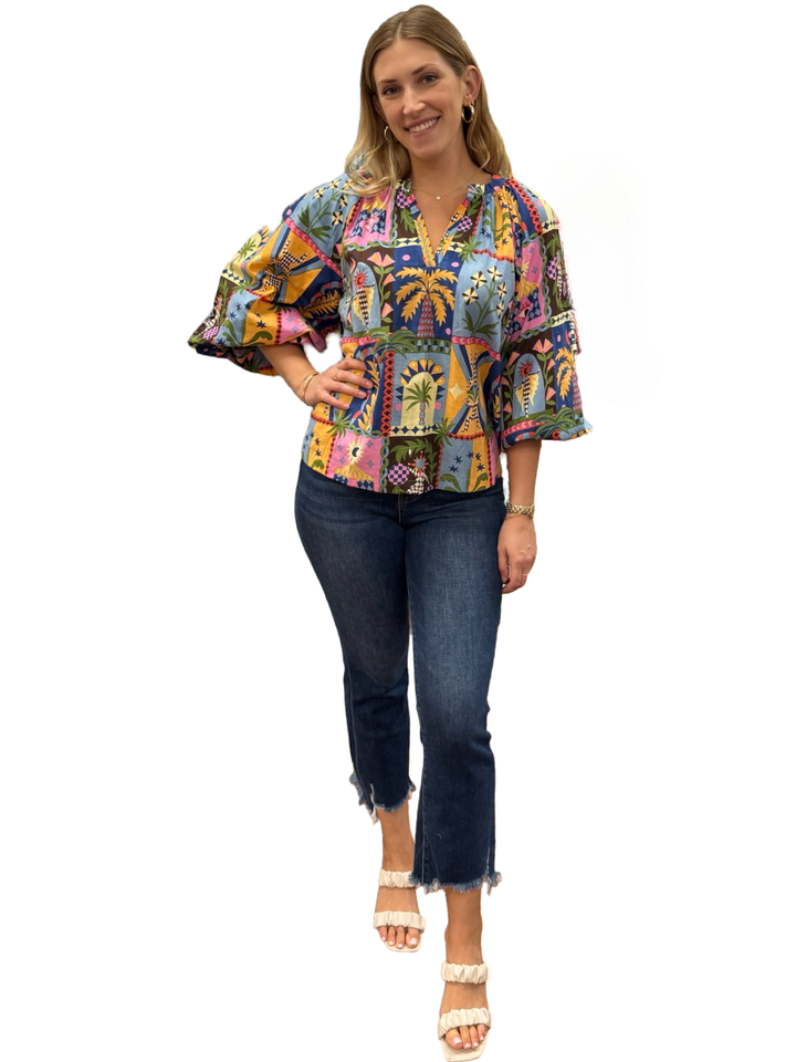 The Ashley Multi Color Stamp Print Cotton Top