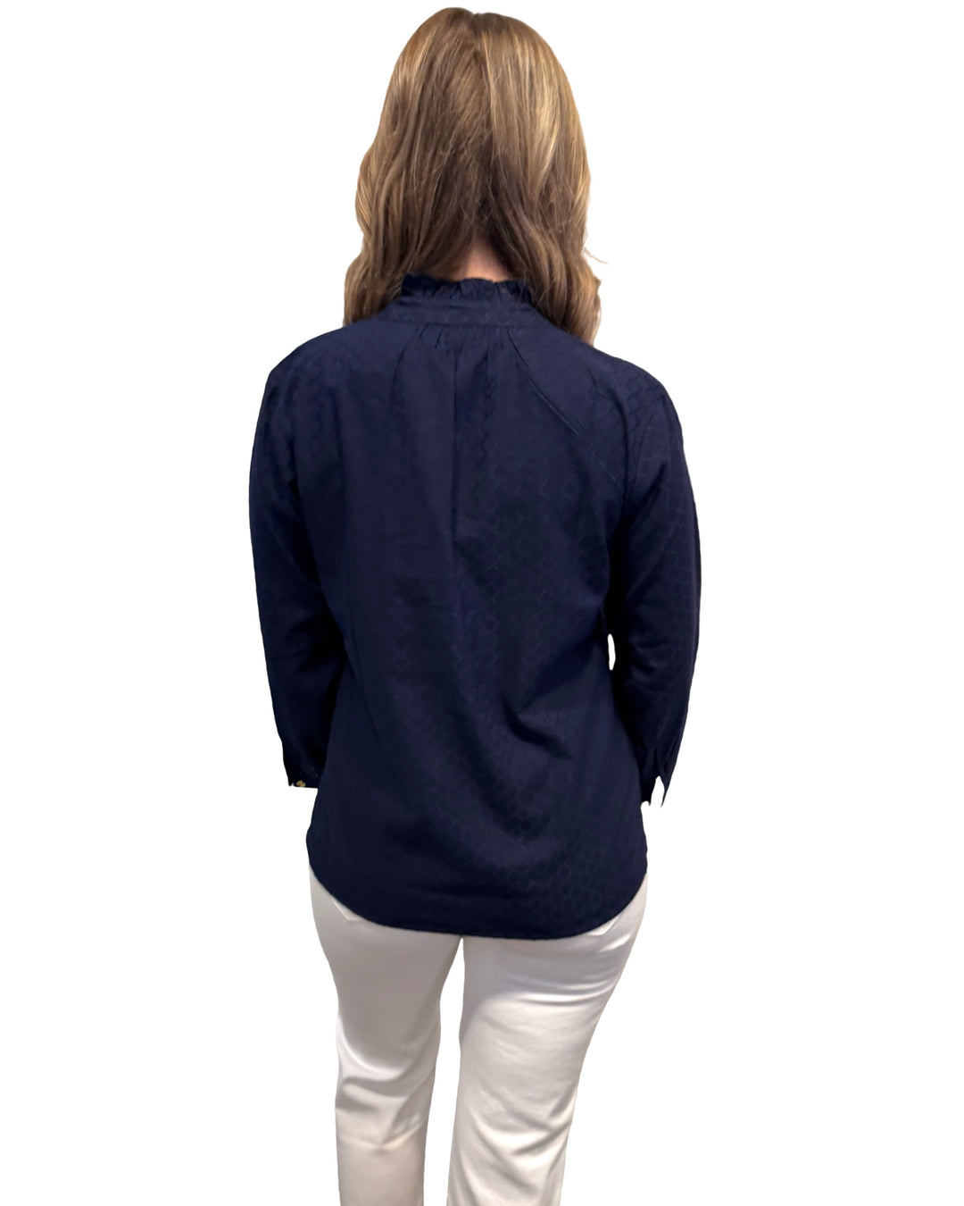 The Emerson Top in Navy Cotton Jacquard — view 4