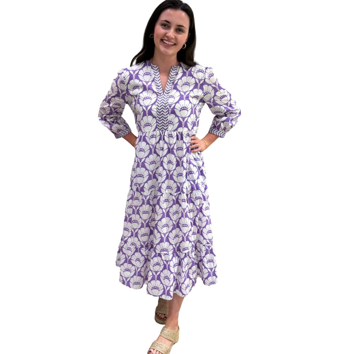 The Daniella Lavender Purple White Embroidered Cotton Dress — view 2