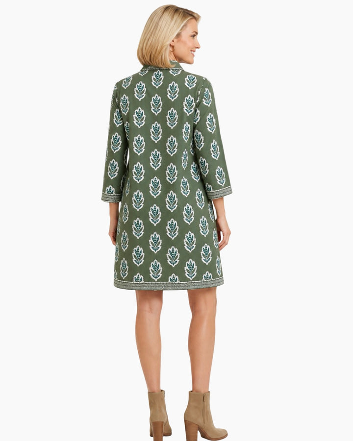 The Annika Cotton Hand Block Printed Dress in Army Green
