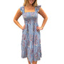 The Cloey Smocked Cotton Midi Dress in Blue Striped Pink Tulip Floral