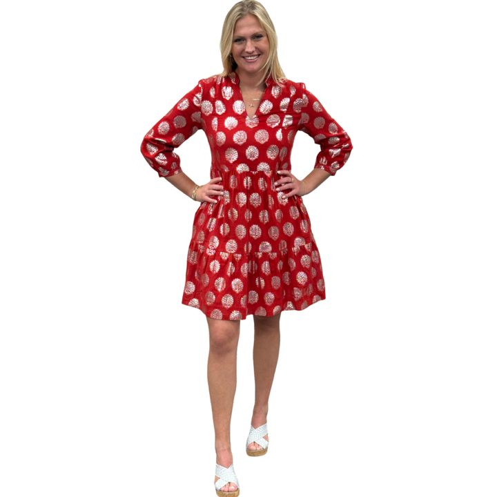 The Preston Metallic Party Dress in Red and Silver
