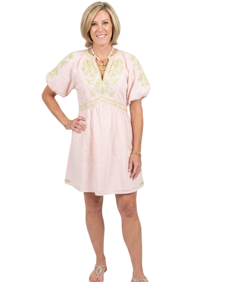 The Gabby Embroidered Cotton Dress in Sand — view 4