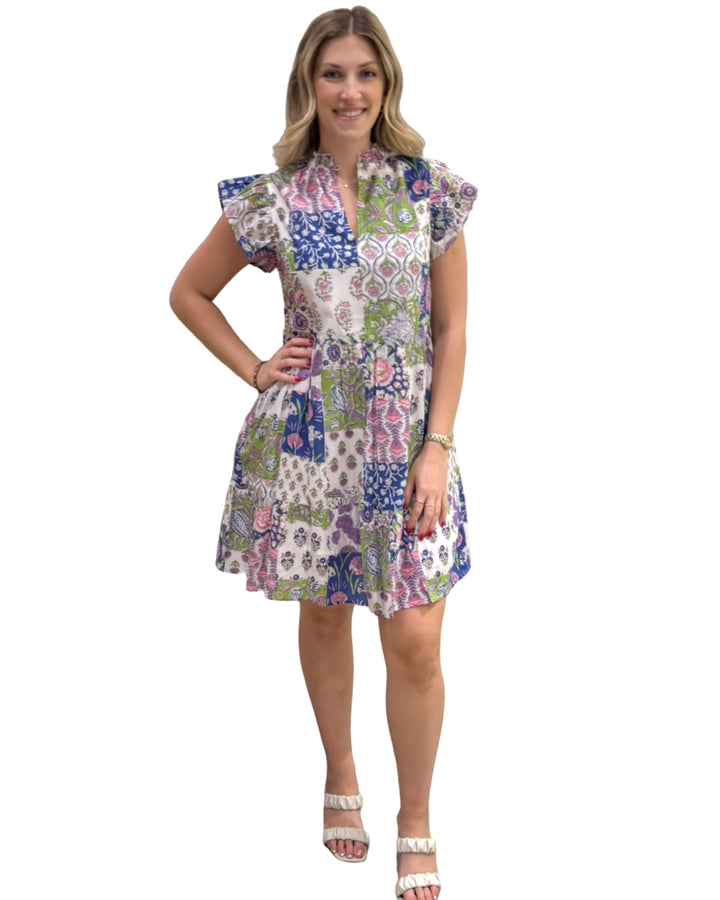 The Tinley Flutter Sleeve Dress in Vibrant Patchwork Cotton — view 4