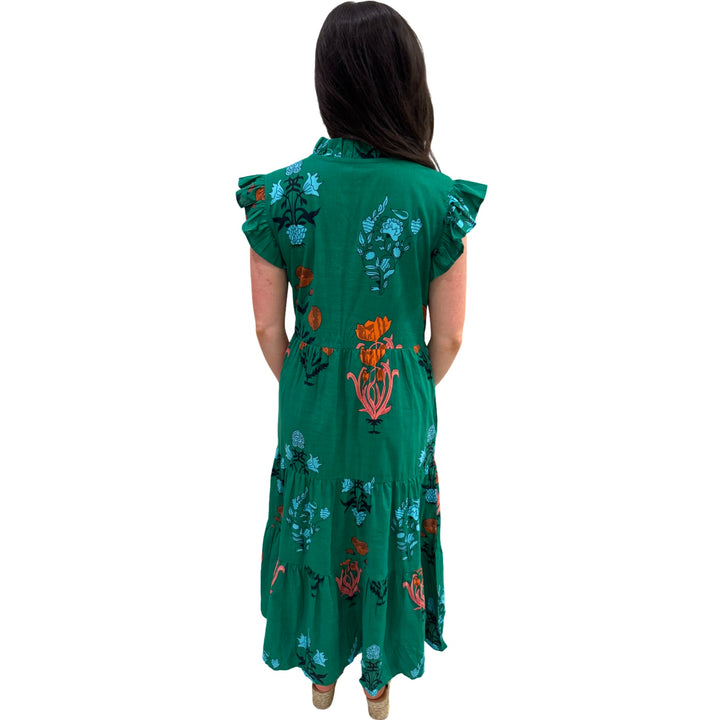 The Campbell Flutter Sleeve Dress in Emerald Green Floral — view 5