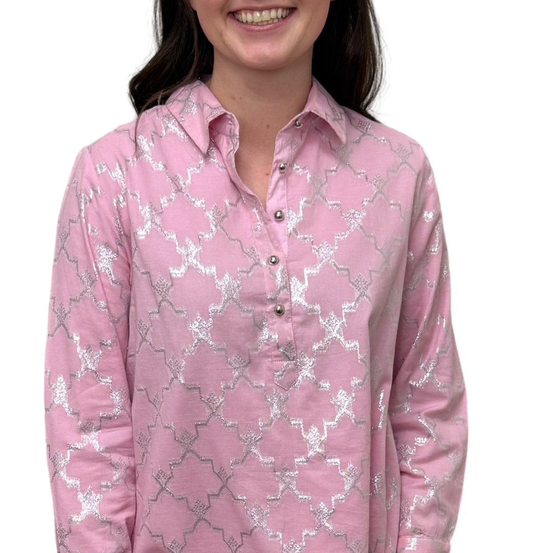 The Harper Easy Fit Top in Soft Pink and Silver Metallic — view 6
