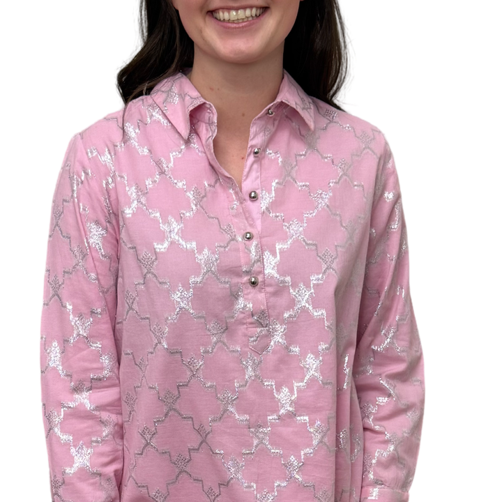 The Harper Easy Fit Top in Soft Pink and Silver Metallic — view 6