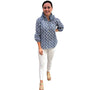 The Maria Ruffle Neck Blouse in Blue and White