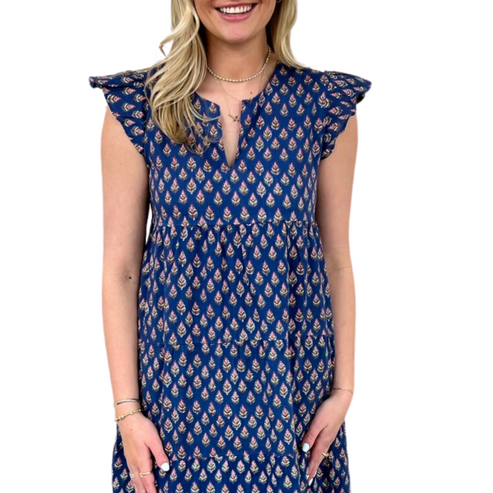The Isabella Maxi Dress in Blue and Pink Hand Blocked Floral — view 4