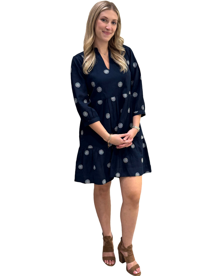 The Preston Navy White Embroidered Cotton Dress