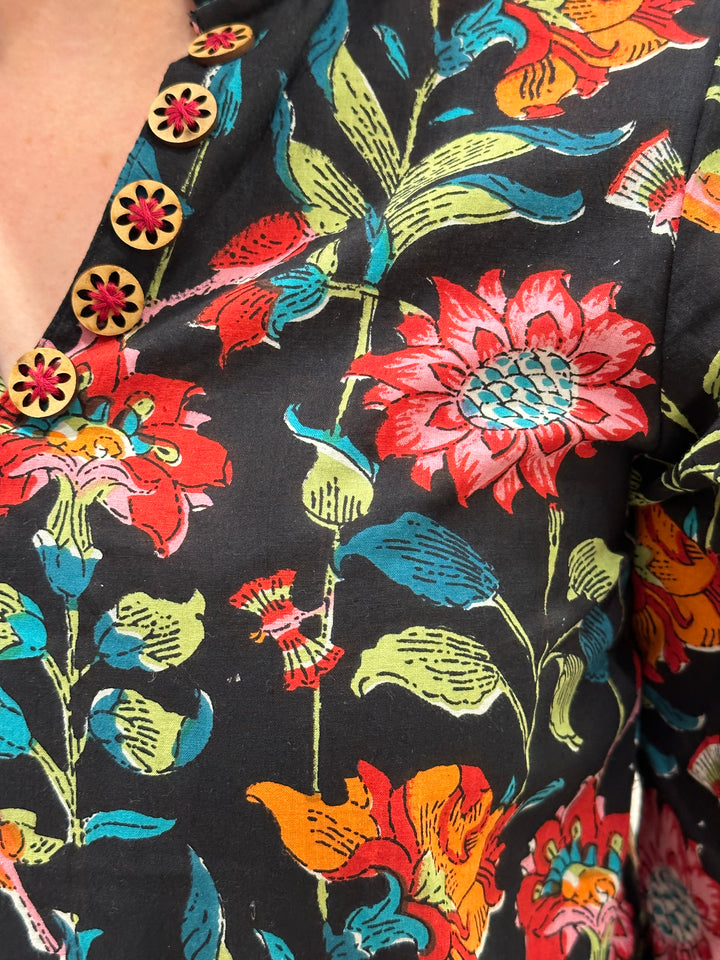 The Camilla Long Notch Collar Dress in Midnight Floral — view 7