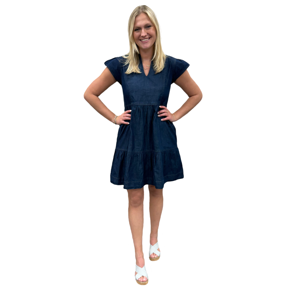 The Preston Short Sleeve Dress in Denim — view 2