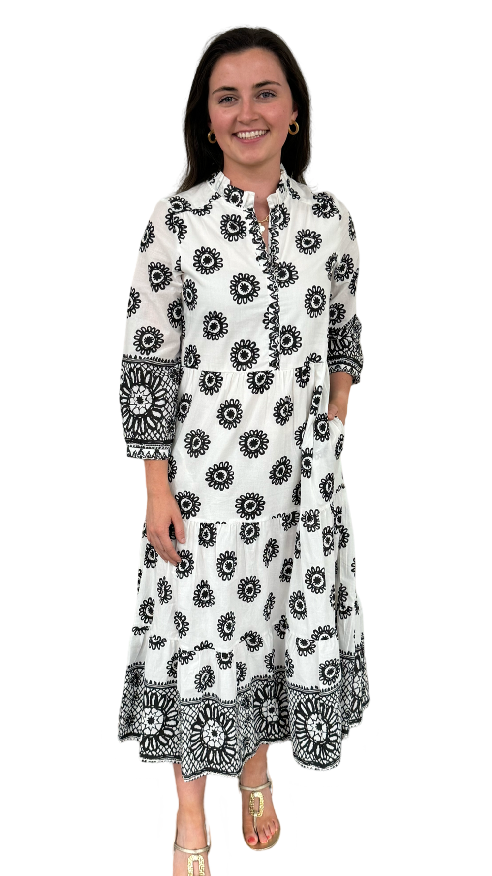 The Campbell White and Black Border Print Dress — view 2