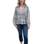 The Chandler Hand Block Printed Floral Striped Cotton Top in Blue Multi