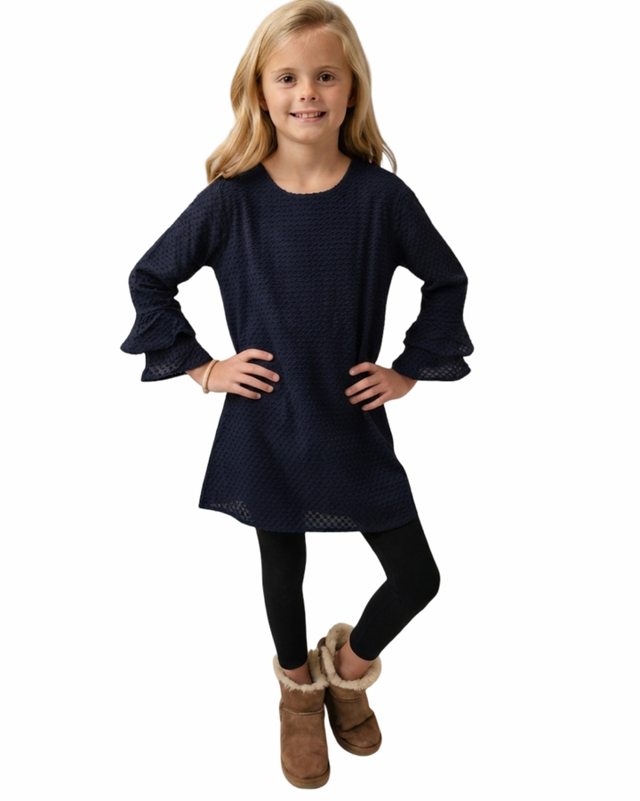 The Bayly Tiered Sleeve Dress in Navy