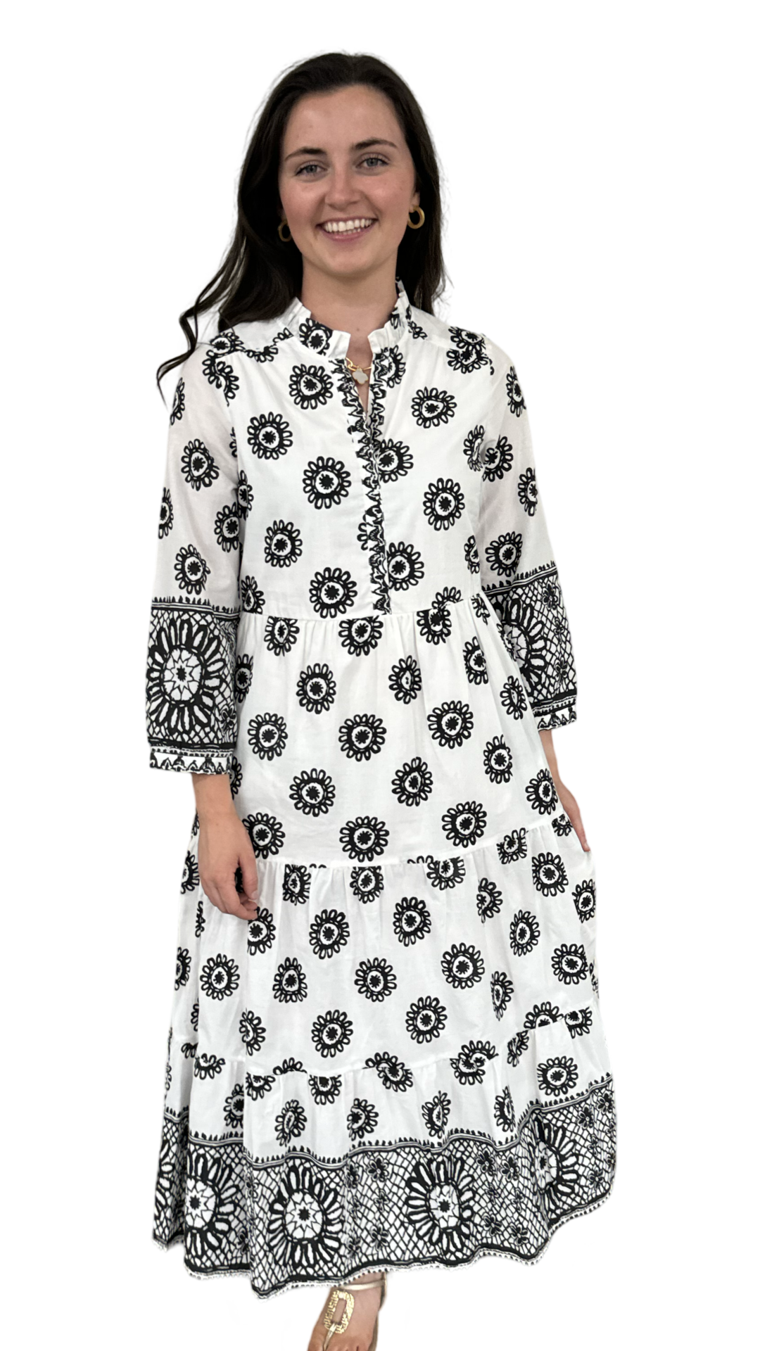 The Campbell White and Black Border Print Dress — view 4