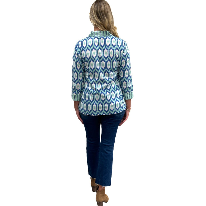 The Lisette Top in Green Blue Ikat — view 8