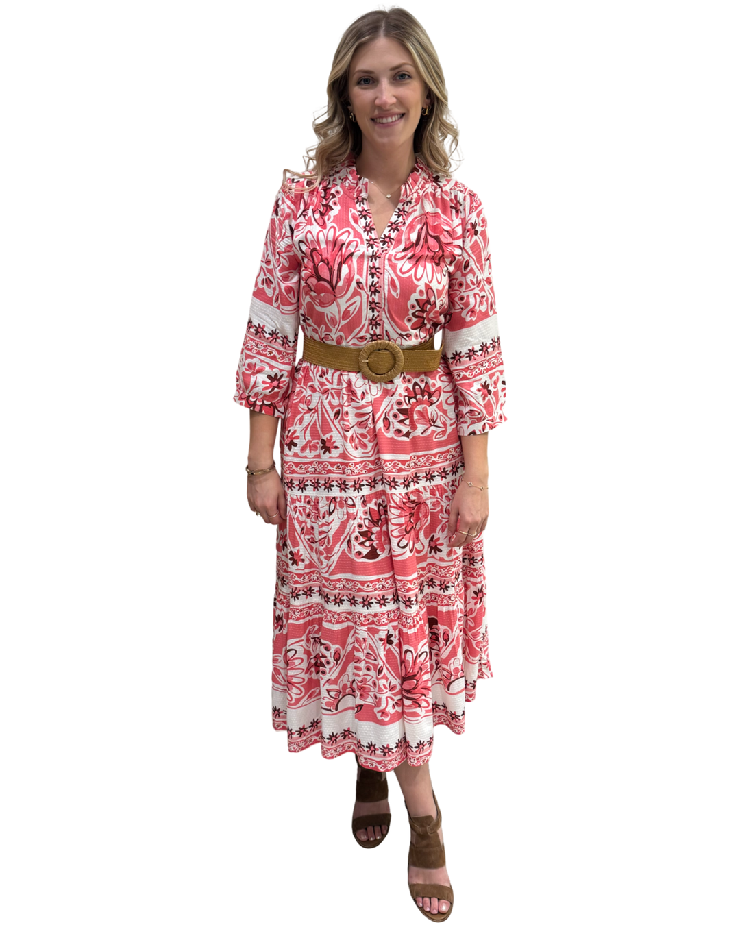 The Campbell Ruffle Trim Dress in Pink Multi Floral — view 4