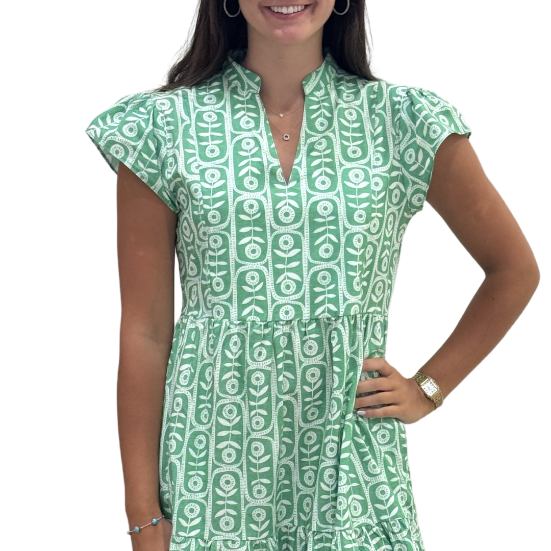 The Preston Short Sleeve Side Pocket Dress in Celery Floral — view 4