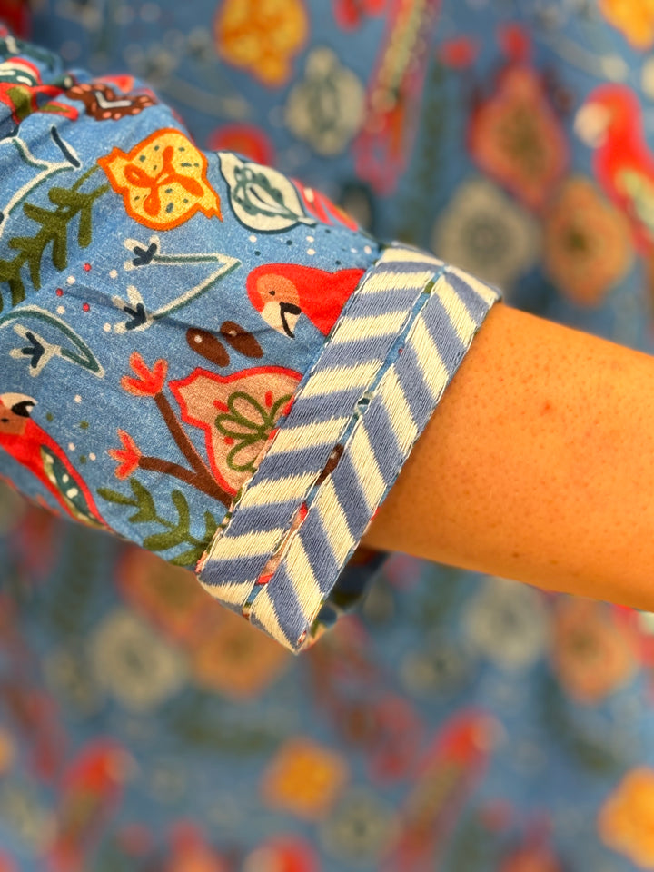 The Brie Embroidered Trim Tunic in Blue Parrot Floral — view 3