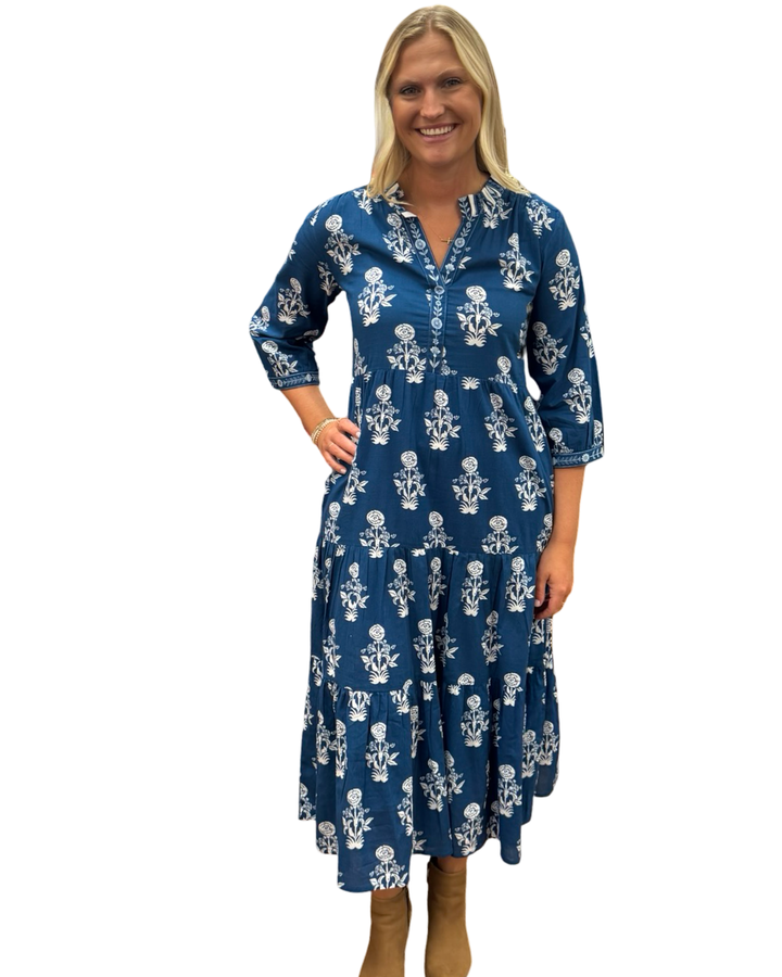 The Campbell Blue White Hand-Block Printed Floral