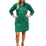 The Annika Button Front Shirt Dress in Emerald Green Ruffled Cotton