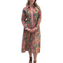 The Marion Hand Block Printed Button Front Dress in Green Red Floral