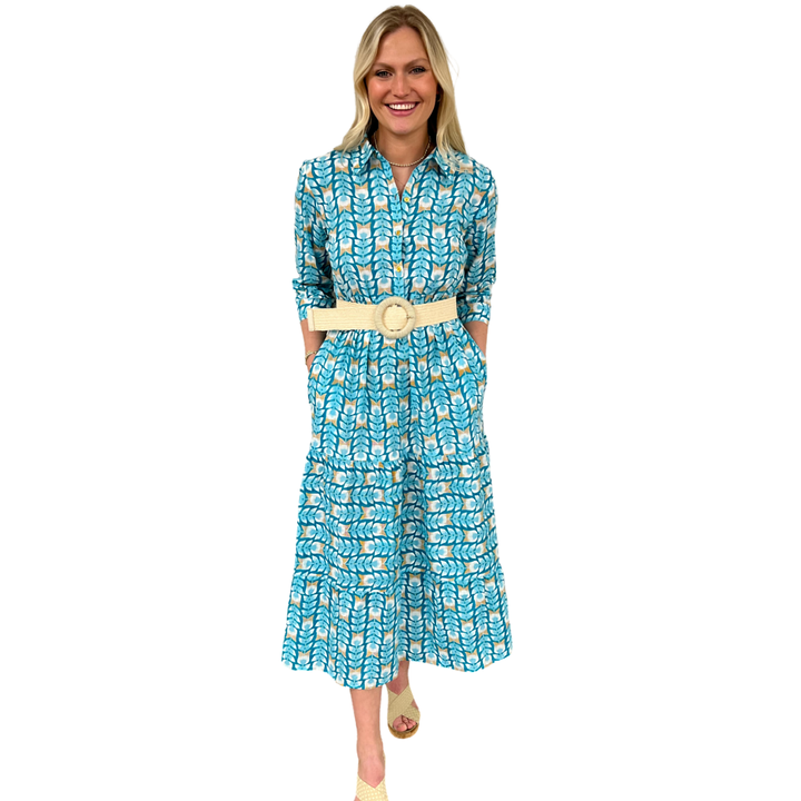 The Marion Button Front Dress in Turquoise