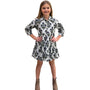The Nicolette Girl's Dress in Grey Blue Hand Blocked Striped Floral