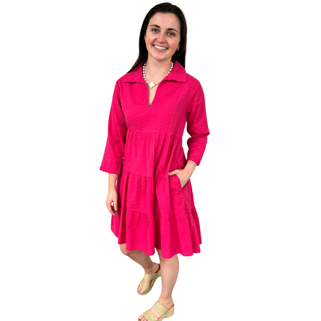 The Annie Easy Fit Collared Dress Hot Pink Dress