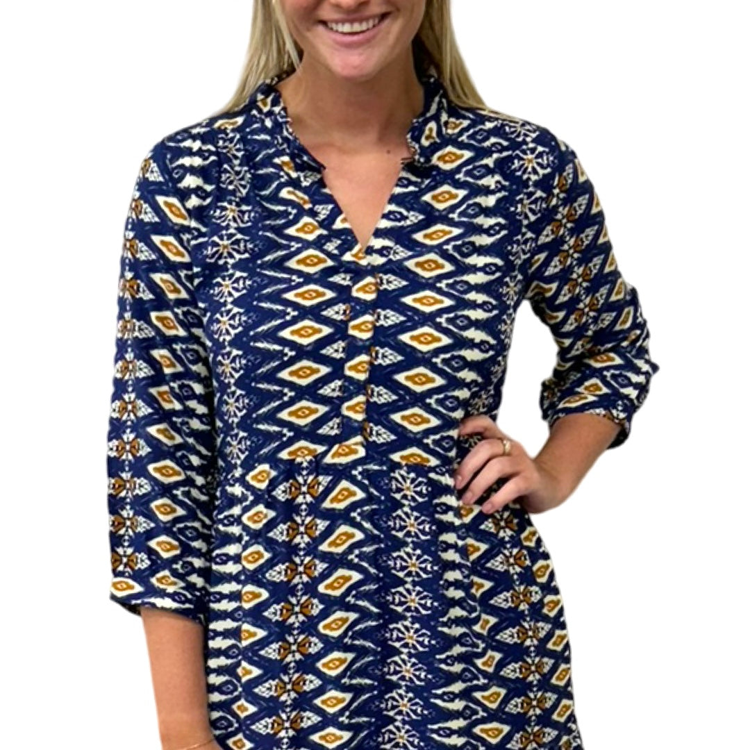 The Campbell Midi Length Dress in Navy and Mocha — view 4