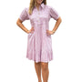 The Tasha Smocked Front Dress in Lavender and White Stripe