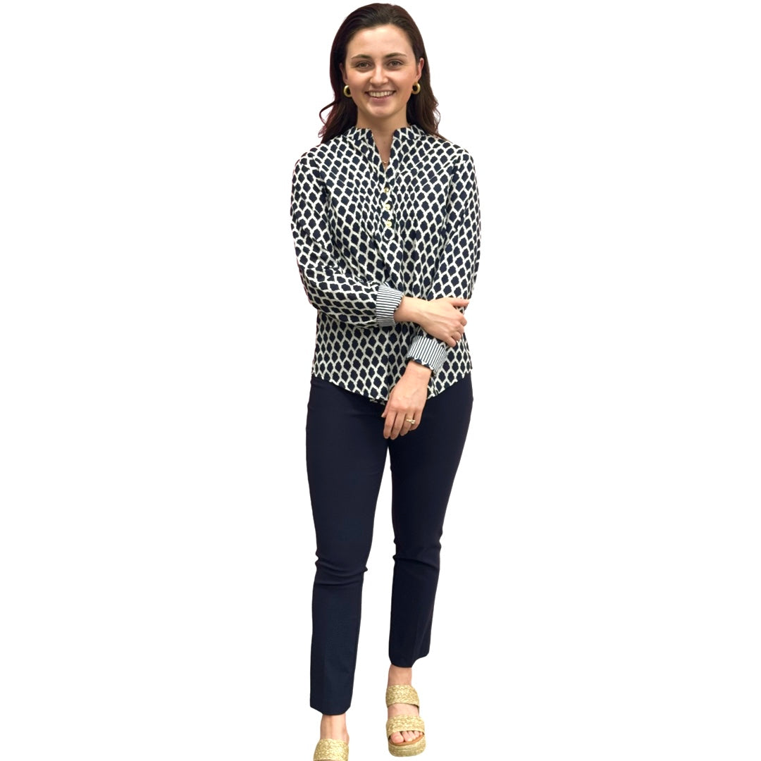 The Avery Navy and White Button Front Top — view 7