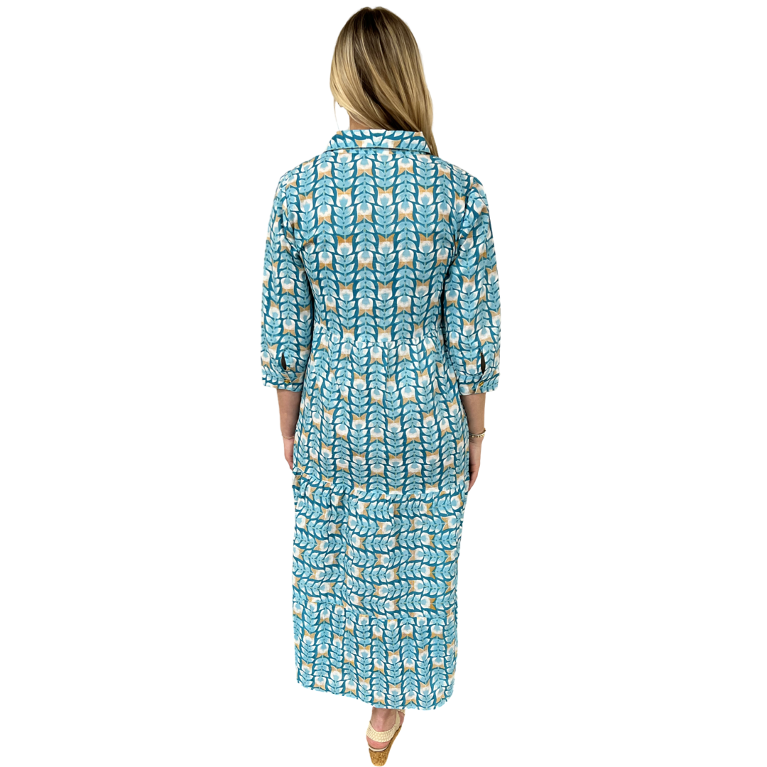 The Marion Button Front Dress in Turquoise — view 7