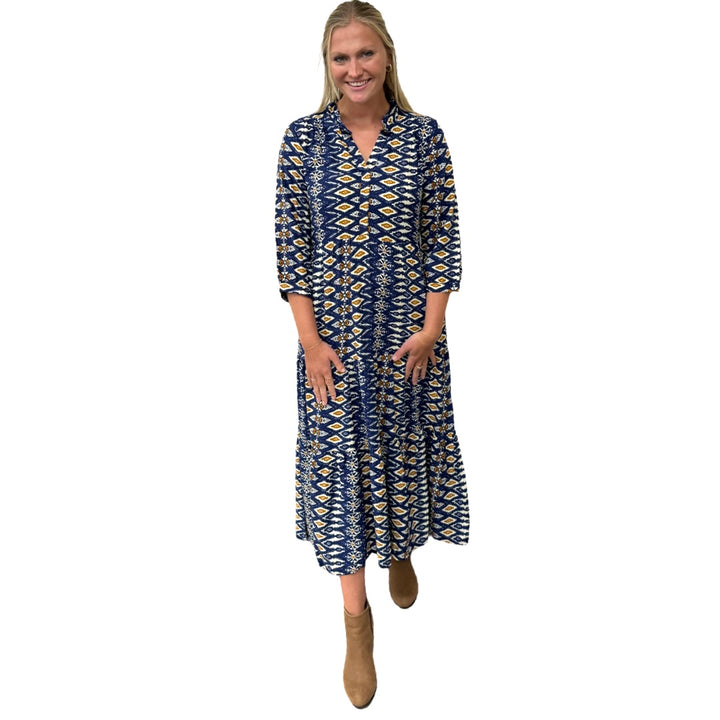 The Campbell Midi Length Dress in Navy and Mocha — view 2