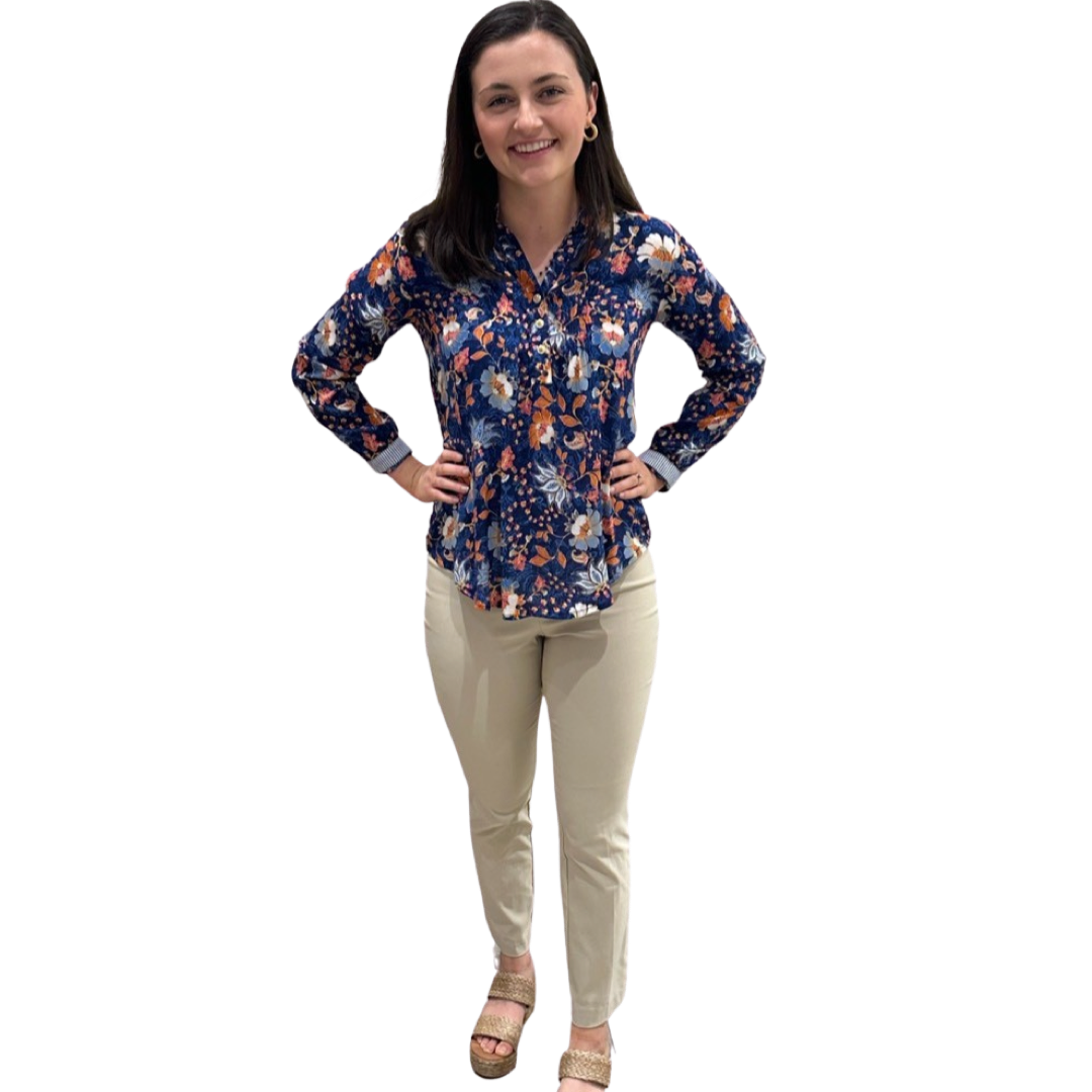 The Avery Top in Navy Floral Rayon Crepe — view 4
