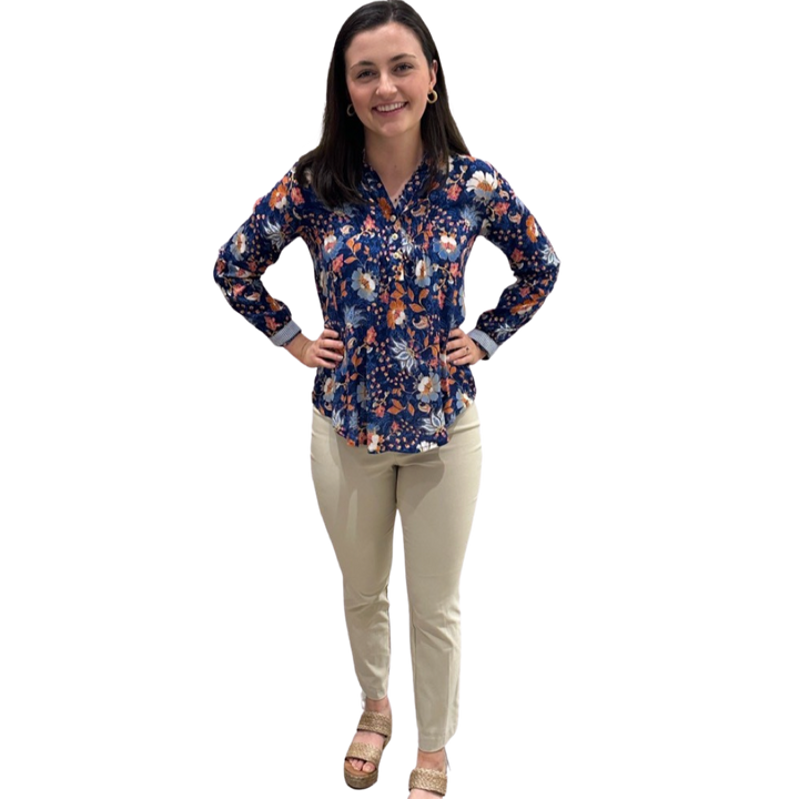 The Avery Top in Navy Floral Rayon Crepe — view 4