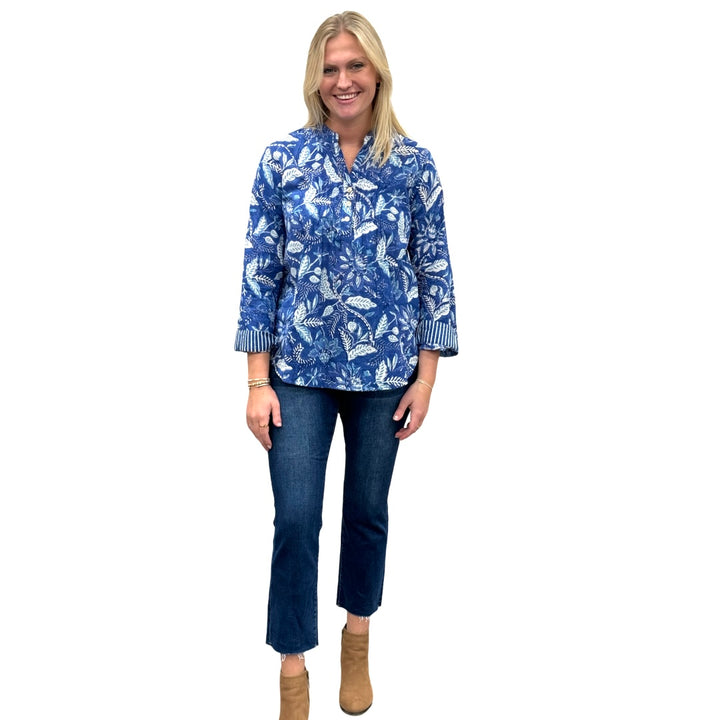The Avery Cotton Hand Block Printed Top in Brilliant Blue Floral — view 5