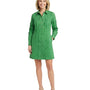 The Annika Button Front Shirt Dress in Emerald Green Ruffled Cotton