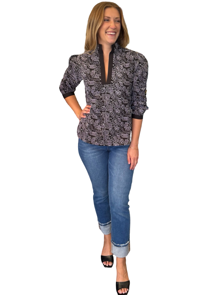 The Missy Top in Black Embroidered Cotton